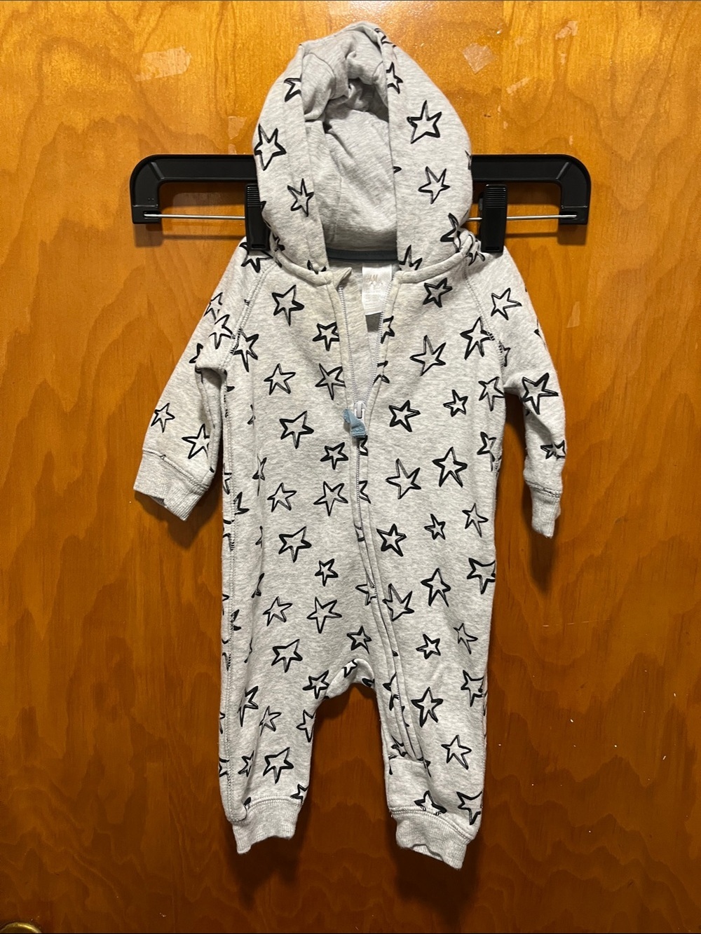 H&M Light Gray Star Hooded Baby One-Piece